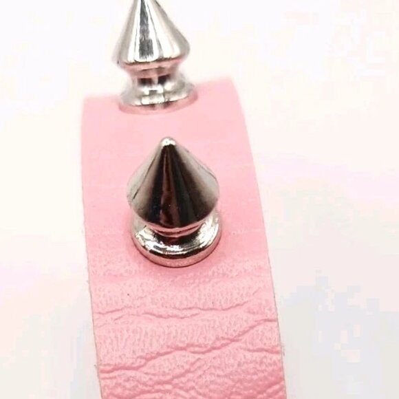 Gothic Pink Spiked Faux Leather Bracelets Set of 2 -New - Picture 5 of 11